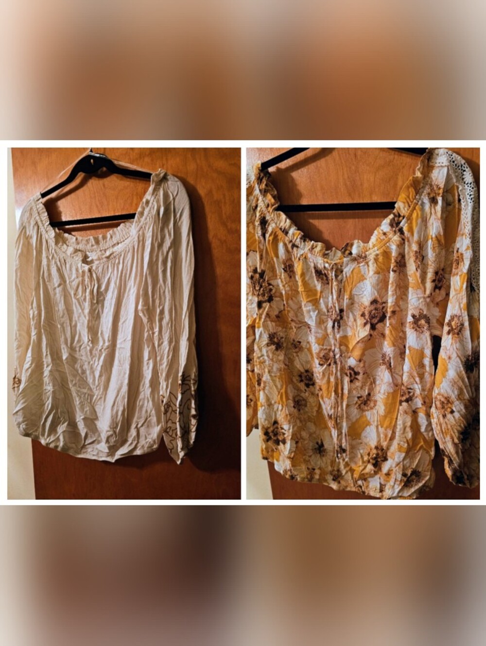 2 Maurices Cream Blouse with Embroidered Sleeves